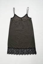 Satin lace cami one piece-CHARCOAL