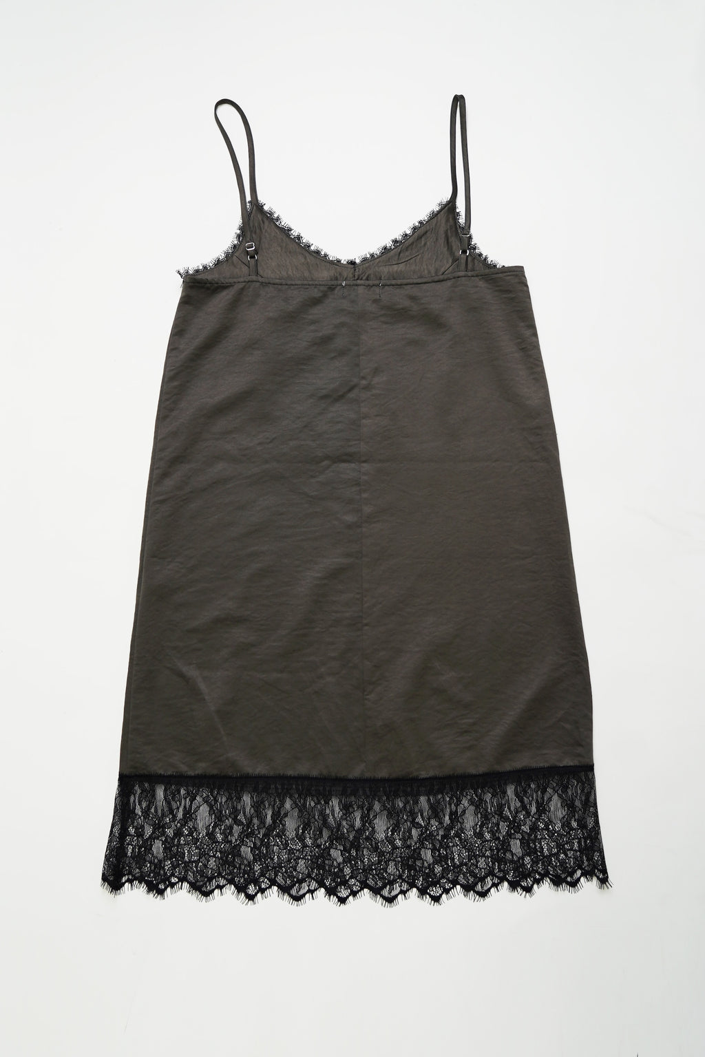 Satin lace cami one piece-CHARCOAL