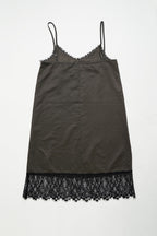 Satin lace cami one piece-CHARCOAL