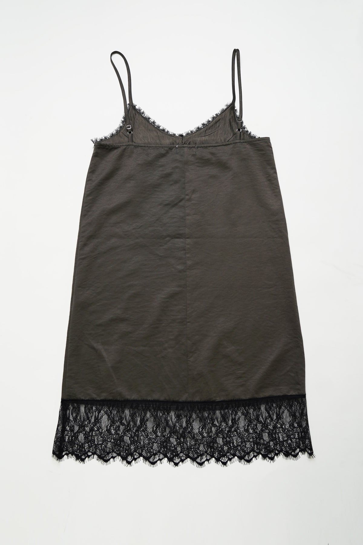 Satin lace cami one piece-CHARCOAL