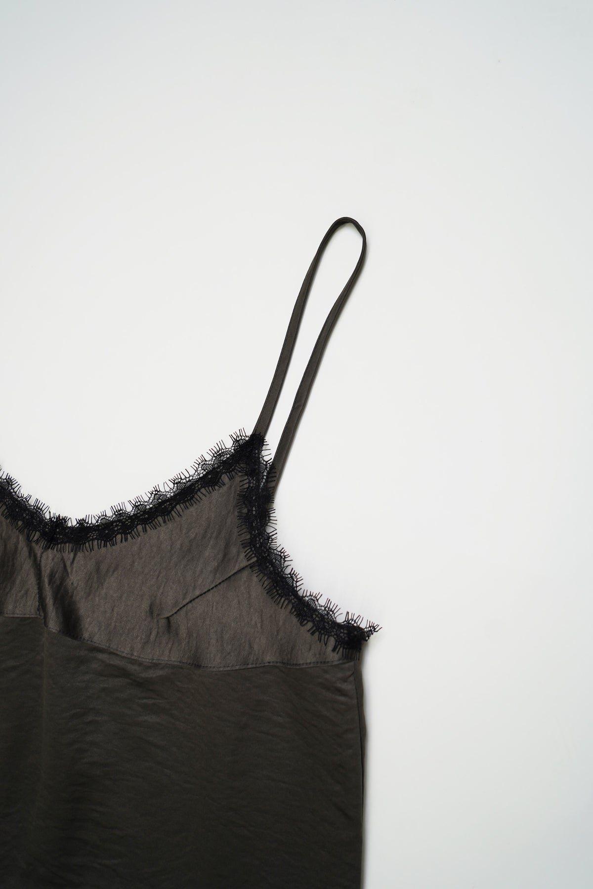 Satin lace cami one piece-CHARCOAL